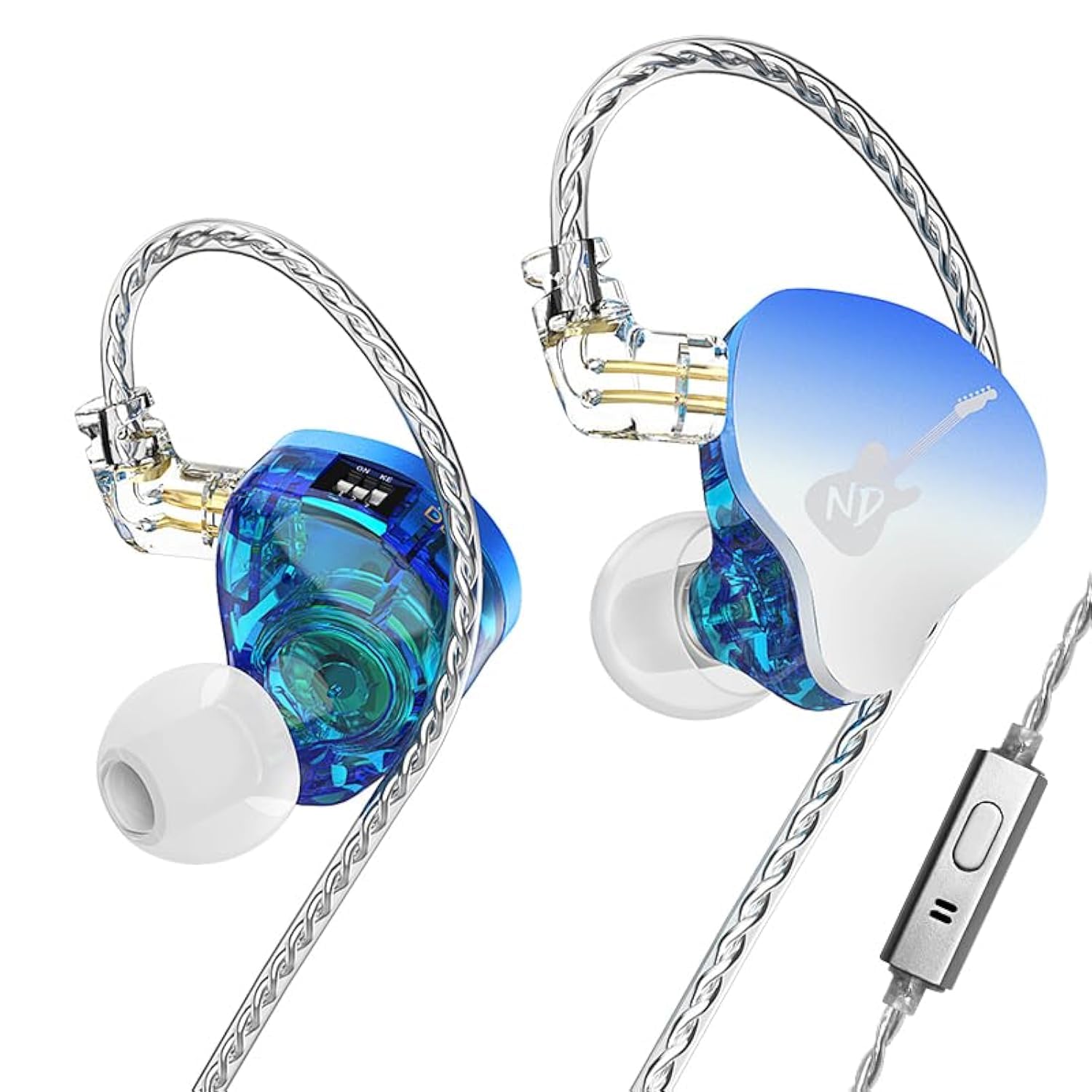 EZ EAR ND DD3 Hifi In Ear Monitors Dual Dynamic Drivers In-Ear Earphones IEM 4 Sound Styles Adjustable with 2PIN Detachable Design Cable for singer bassist, guitarist (Blue, with mic)