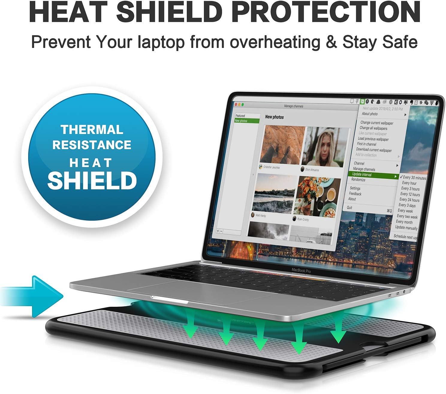 AboveTEK Portable Laptop Lap Desk w/ Retractable Left/Right Mouse Pad Tray, Non-Slip Heat Shield Tablet Notebook Computer Stand Table w/ Sturdy Stable Cooler Work Surface for Bed Sofa Couch or Travel