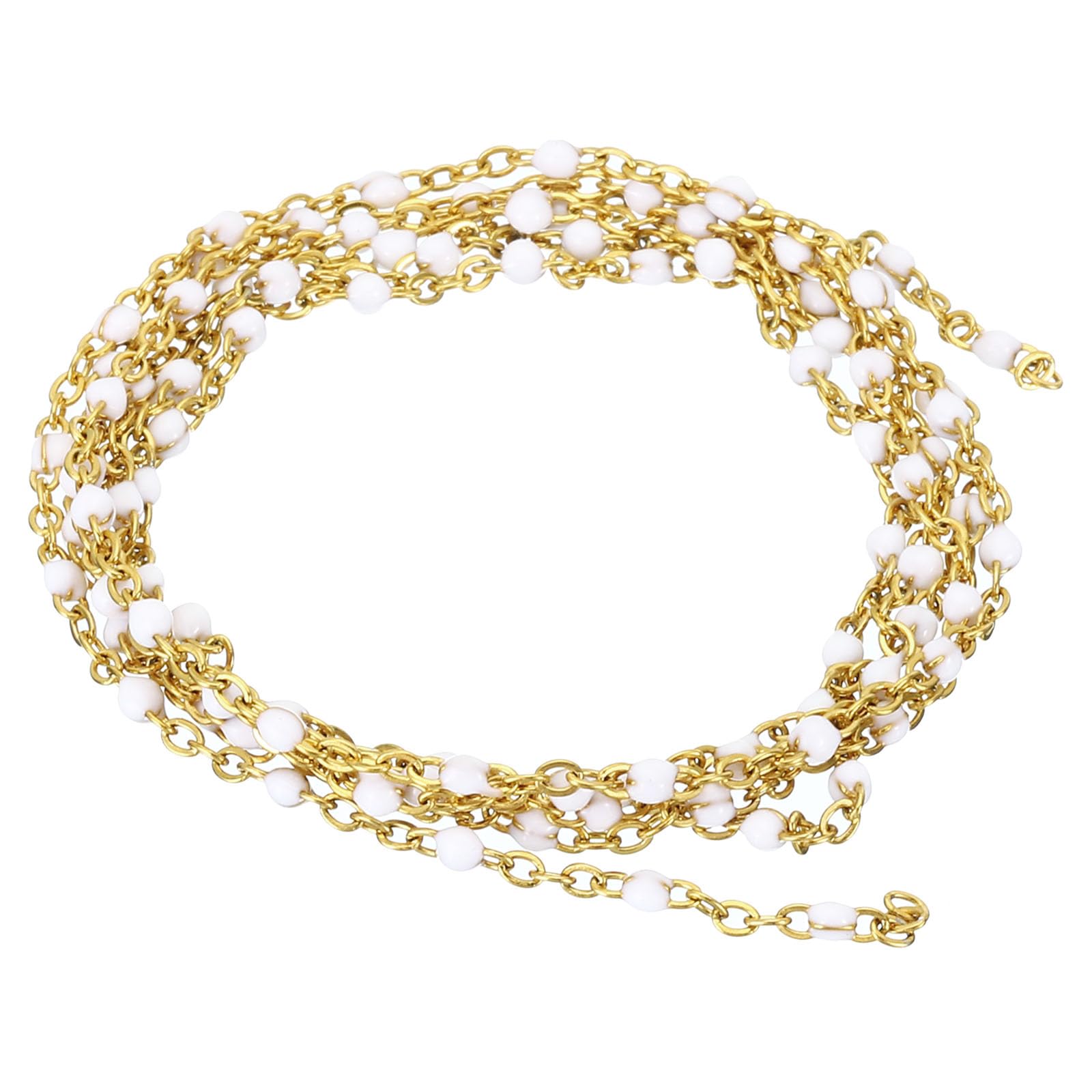 PATIKIL 1m/3.3 Feet Stainless Steel Cable Chain, Gold Link Chain Enamel Beads Satellite for Jewelry Making DIY Necklace Bracelet Accessories, White