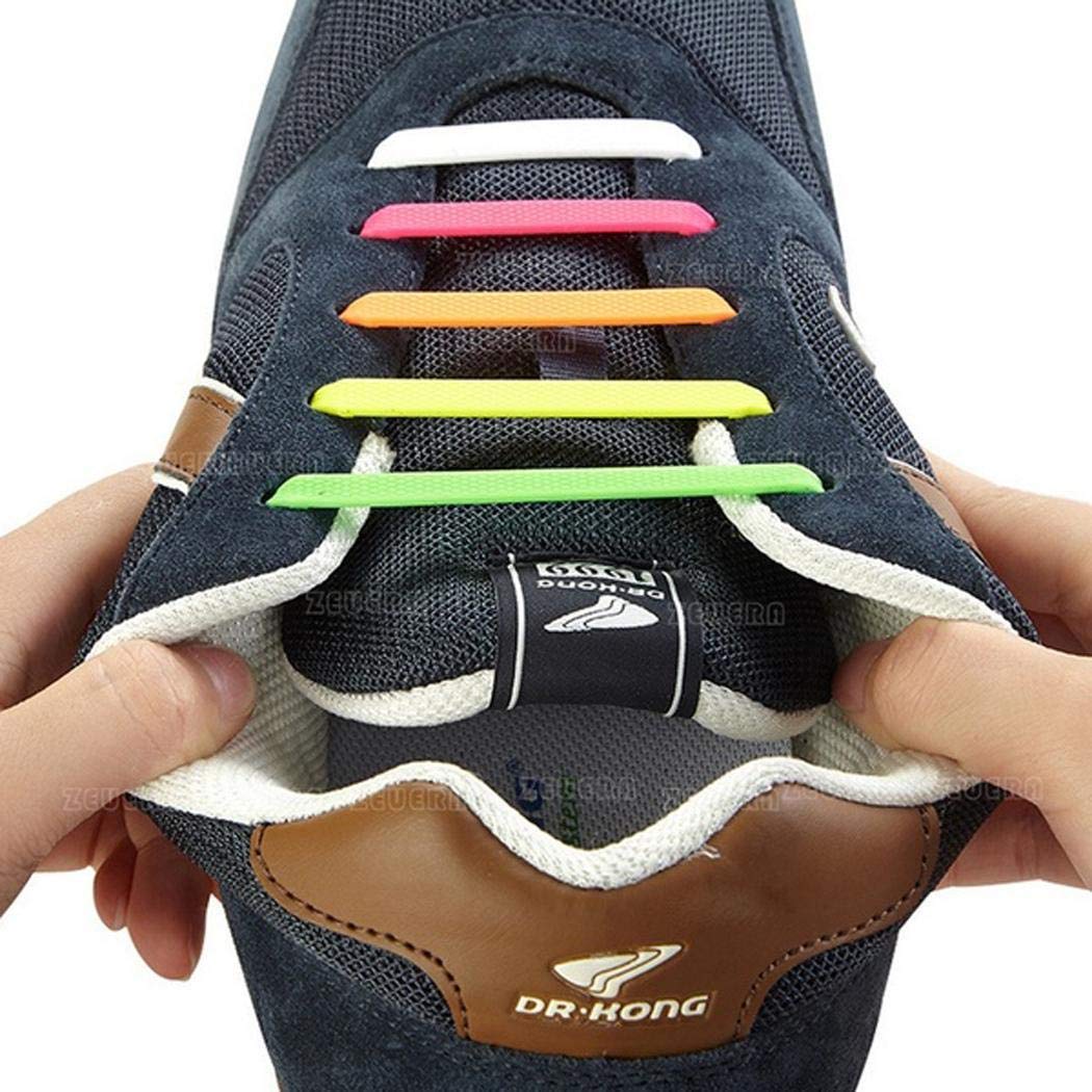Alisena 16pcs Flexible Elastic Shoelace Wash-free Silicone No Knotting Shoe Laces for Men Women Multicolor