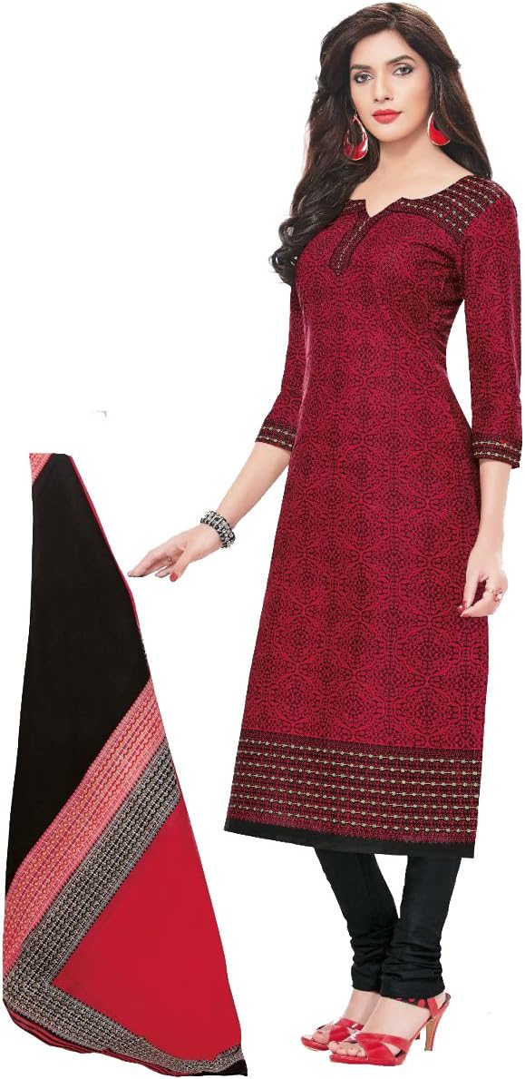 Gorgeous and Fashion Attire Red Unstitched Cotton 1515 Salwar/Chudidar Dress Material
