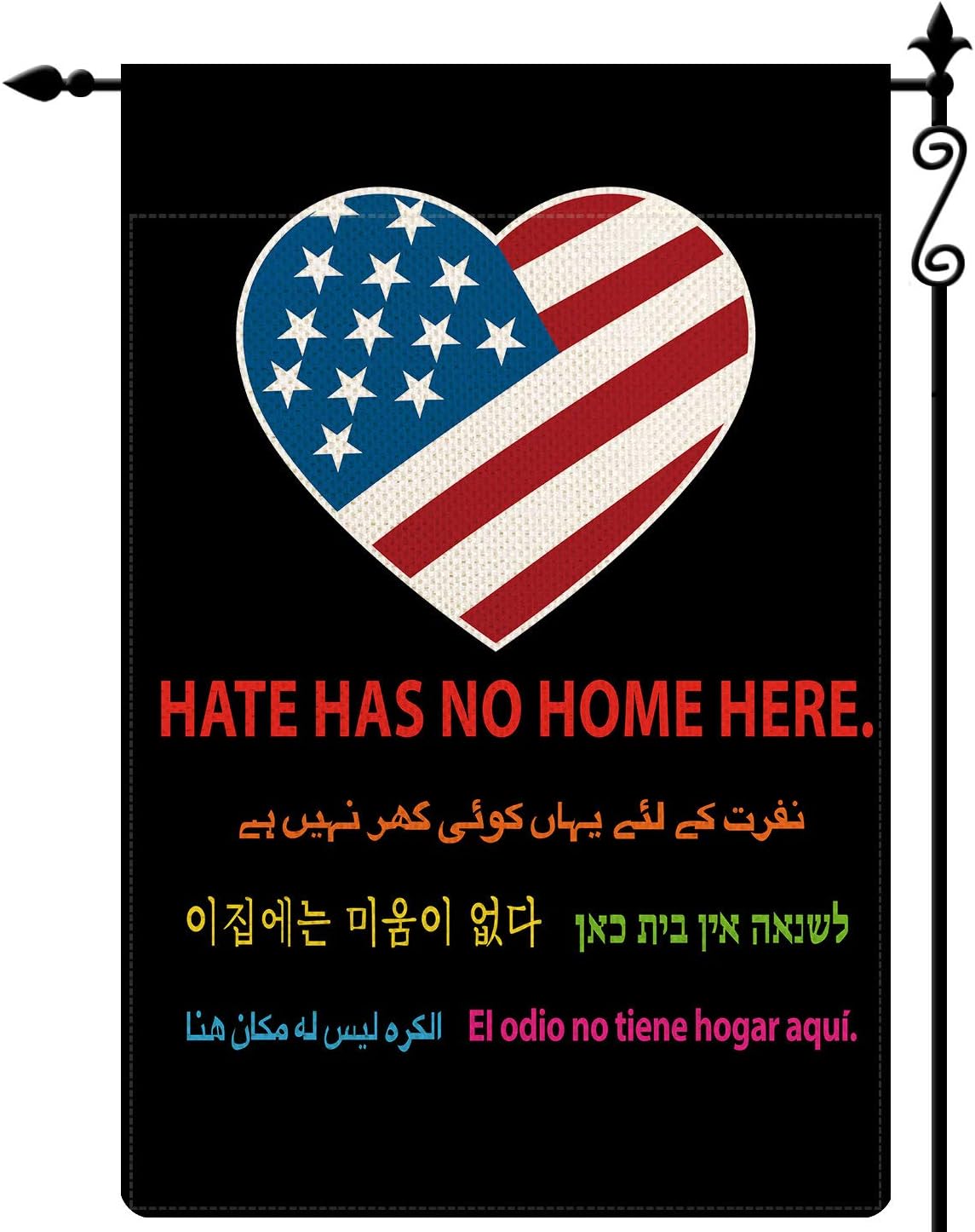 WHOO Hate Has No Home Here Garden Flag American Flag Patriotic Stripes and Stars Flag Vertical Double Sided Rustic Farmland Buffalo Check Plaid Burlap Yard Lawn Outdoor Decor 12.5x18 Inch