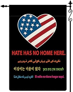 WHOO Hate Has No Home Here Garden Flag American Flag Patriotic Stripes and Stars Flag Vertical Double Sided Rustic Farmland Buffalo Check Plaid Burlap Yard Lawn Outdoor Decor 12.5x18 Inch