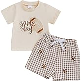 Adobabirl Toddler Baby Boy Football Outfit Rugby Embroidery Short Sleeve Tshirt with Plaid Shorts Boutique Summer Clothes
