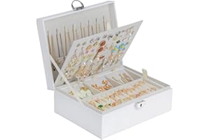 BOOVO Earring Jewelry Box For Women Girl Stud Organizer, 5 Layers Girl Jewelry Organizer Box With Lock Earring Holder Organiz