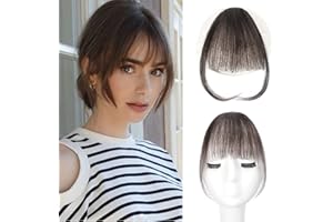 Berracy Bangs Hair Clip in Bangs 100% Real Human Hair Extensions Wispy Bangs Fringe with Temples Flat Neat Fake Air Hairpieces for Women Daily Wear Brown