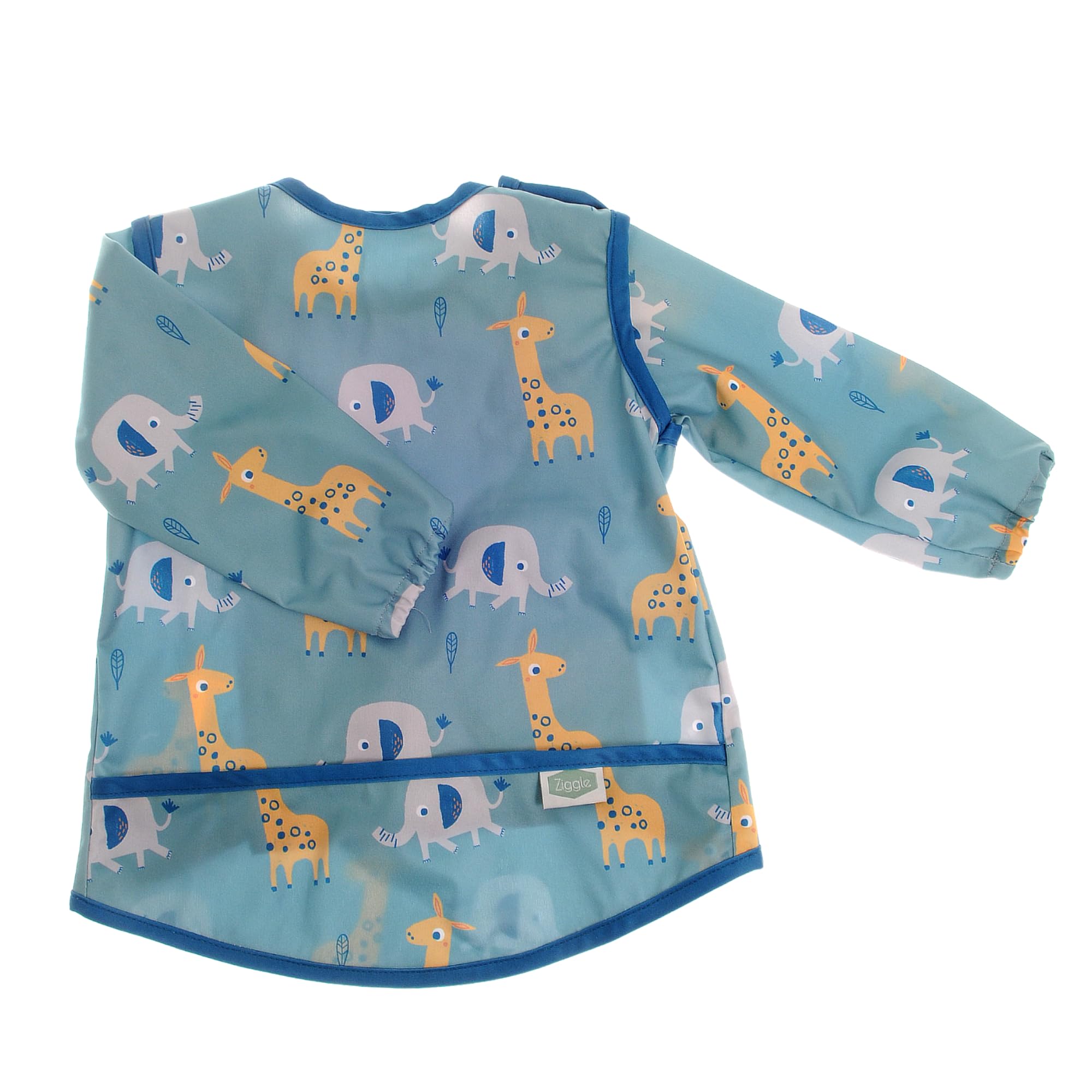 Ziggle Baby Bibs | Waterproof Weaning Bib | Long Sleeve | Coverall Bibs for Baby | Easy Clean, Mess-Free Mealtime | Giraffe and Elephant Coverall Feeding Bib