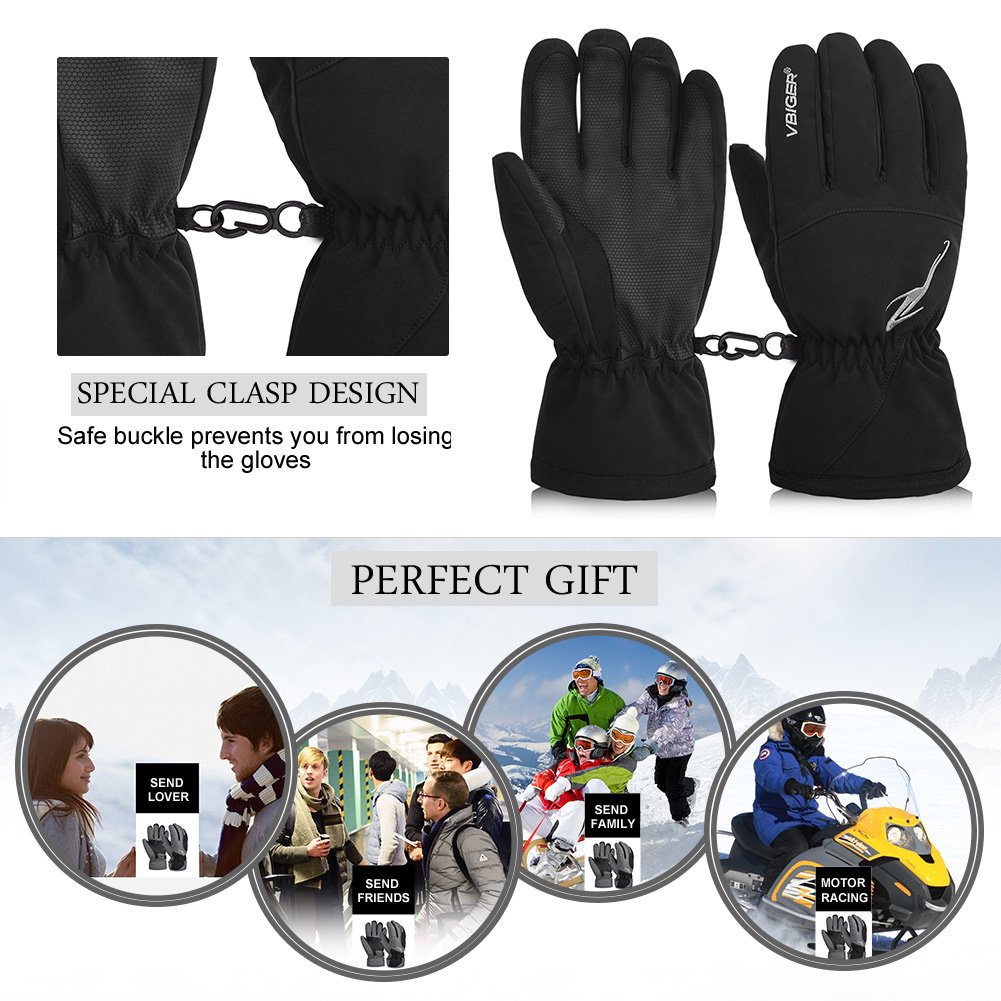 Vbiger Winter Ski Gloves Waterproof Outdoors Sports Gloves Warm Snow Gloves for Men Women
