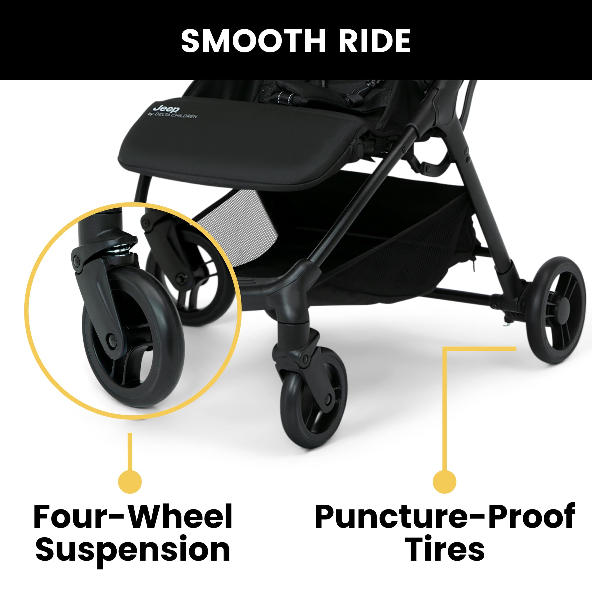 Jeep Altitude Compact Travel Stroller by Delta Children Greenguard Gold, Easy One Hand Fold, Lightweight, Extendable Canopy with Peek-a-Boo Window, Reclining Seat, 4 Wheel Suspension, Olive Green