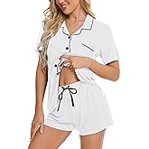 SWOMOG Womens Button Down Pajamas Set Short Sleeve Sleepwear Bride Soft Pj Lounge Sets XS-3XL