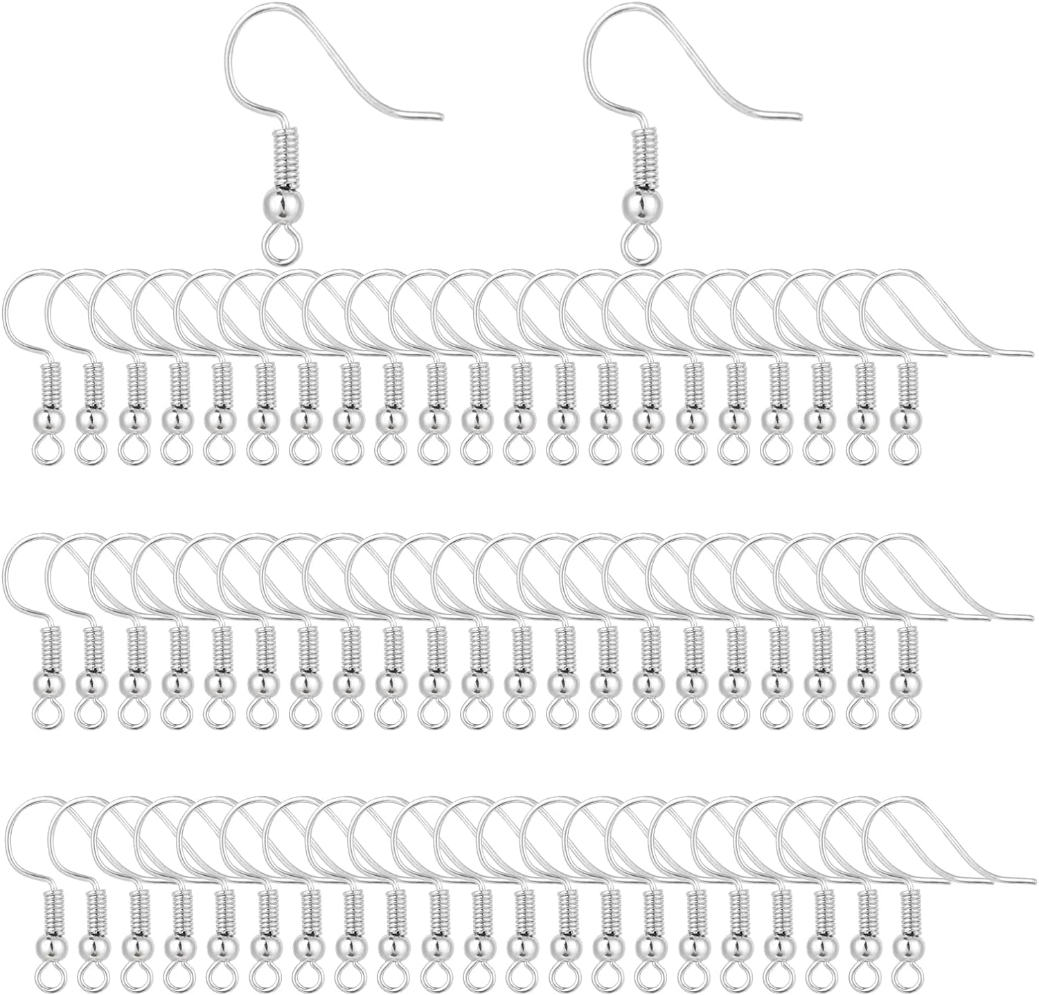 Belerry 400 Pieces Stainless Steel Ear Wires, Fish Hooks and French Wire Hooks, Coil and Ball Style Nickel-Free Ear Wires for Jewelry Making (Silver)