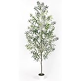 Artificial Olive Trees with Lifelike Natural Trunk, Leaves, Moss and Fruits, 7FT Tall Faux Olive Tree with White Versatile Nursery Pot, Fake Plants for Indoor Home Decor, Office Decor, Room Decor