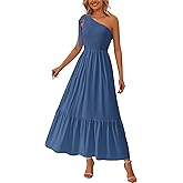 PRETTYGARDEN Womens One Shoulder Summer Maxi Dress Smocked Flowy Boho Beach Long Sundress Sleeveless Wedding Guest Dresses