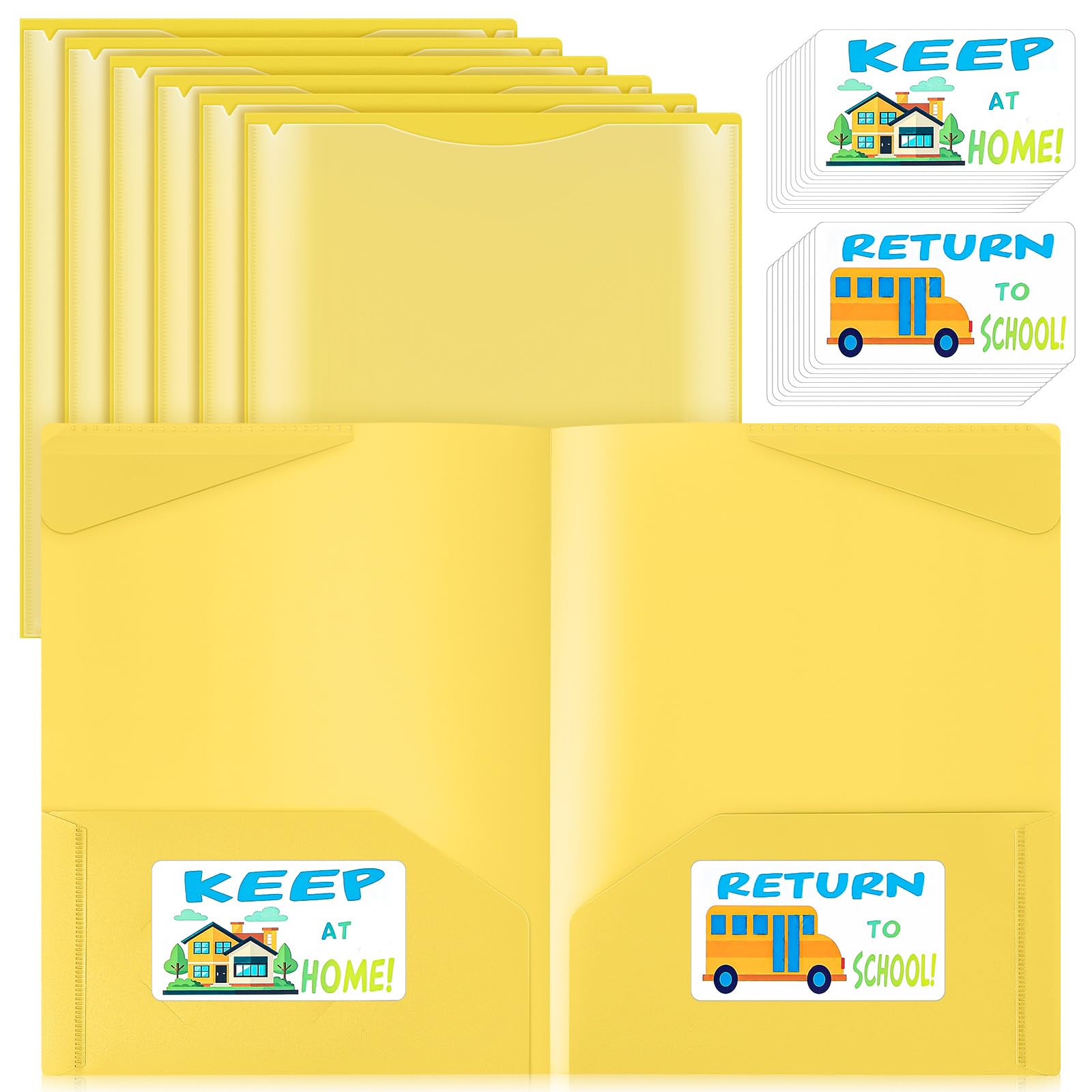 Photo 1 of Henoyso 24 Set Parent Teacher Communication Folder with Clear Front Pocket Take Home Heavy Duty 2 Pocket Homework Folder for Student with School and Home Stickers, 12 x 9.45 Inch(Yellow)