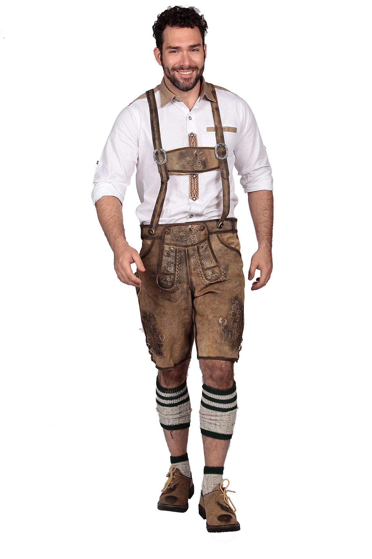 Photo 1 of (PARTIAL SET) (BAGGED) (LARGE) Oktoberfest Bavarian Herren Short Lederhosen for Men | Traditional Authentic German Outfit Brown
large