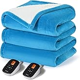 Sunable Heated Electric Blanket - Machine Washable Heating Blanket with Time Settings 10 Heat Settings King Size 100×90 inches, ETL Certified, Teal - Velvet & Sherpa