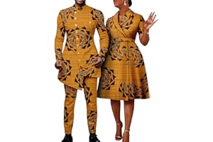 Realwax African Clothes for Couples Men Single Breasted Fit Jackets Matching Bazin Riche Dashiki Print Dresses Trench Coats