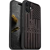 Carveit Magnetic Wooden Case for iPhone 16 Plus Case, Wood Artisan Engraved & Black Soft TPU Shockproof Cover, Compatible with MagSafe Wireless Chargers (Gadsden and American Flag) Blackwood