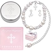 Tryuunion Baptism Bracelet in Sterling Silver and Cultured Pearls for Baby Girls, Comes with a Unique Silver-plated Jewelry Keepsake Box, Christening and Baptism Gifts For Girl, Includes 3 Charms