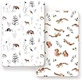 GRSSDER Stretchy Ultra Soft Jersey Knit Pack and Play Sheets 2 Pack, Portable/Mini Crib Sheets Universal Fitted for Playpen Mattress Safe and Snug, Stylish Cute Animal Print Baby Sheets