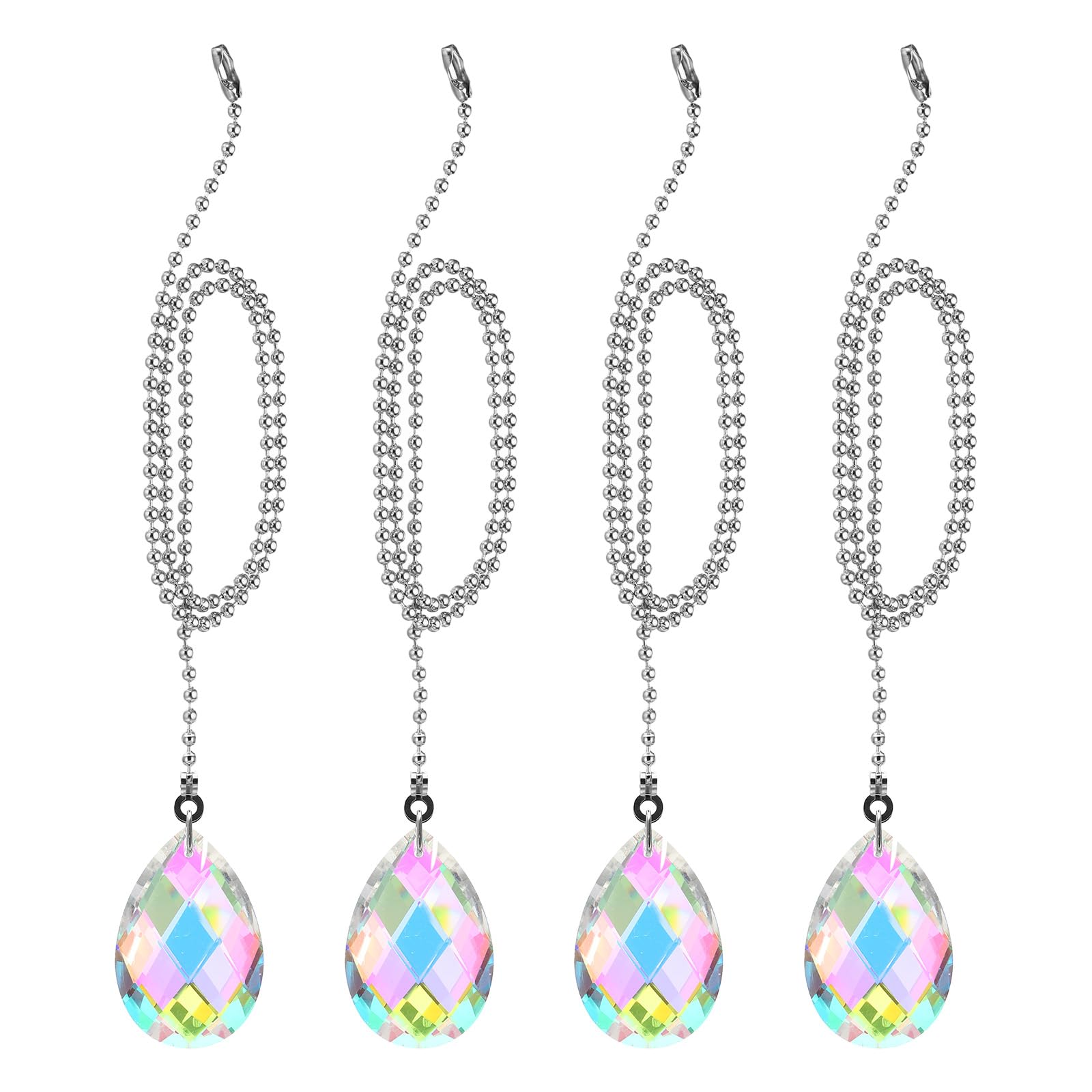 PATIKIL 22 Inch Ceiling Fan Pull Chain Extender Sets, 4 Pcs Crystal Drop Shape Beaded Ball Fan Pull Chain with Ball Chain Connector, Dark Rainbow Color