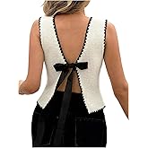 SweatyRocks Women's Bow Tie Back Sweater Vest Sleeveless Contrast Binding Knit Tank Tops