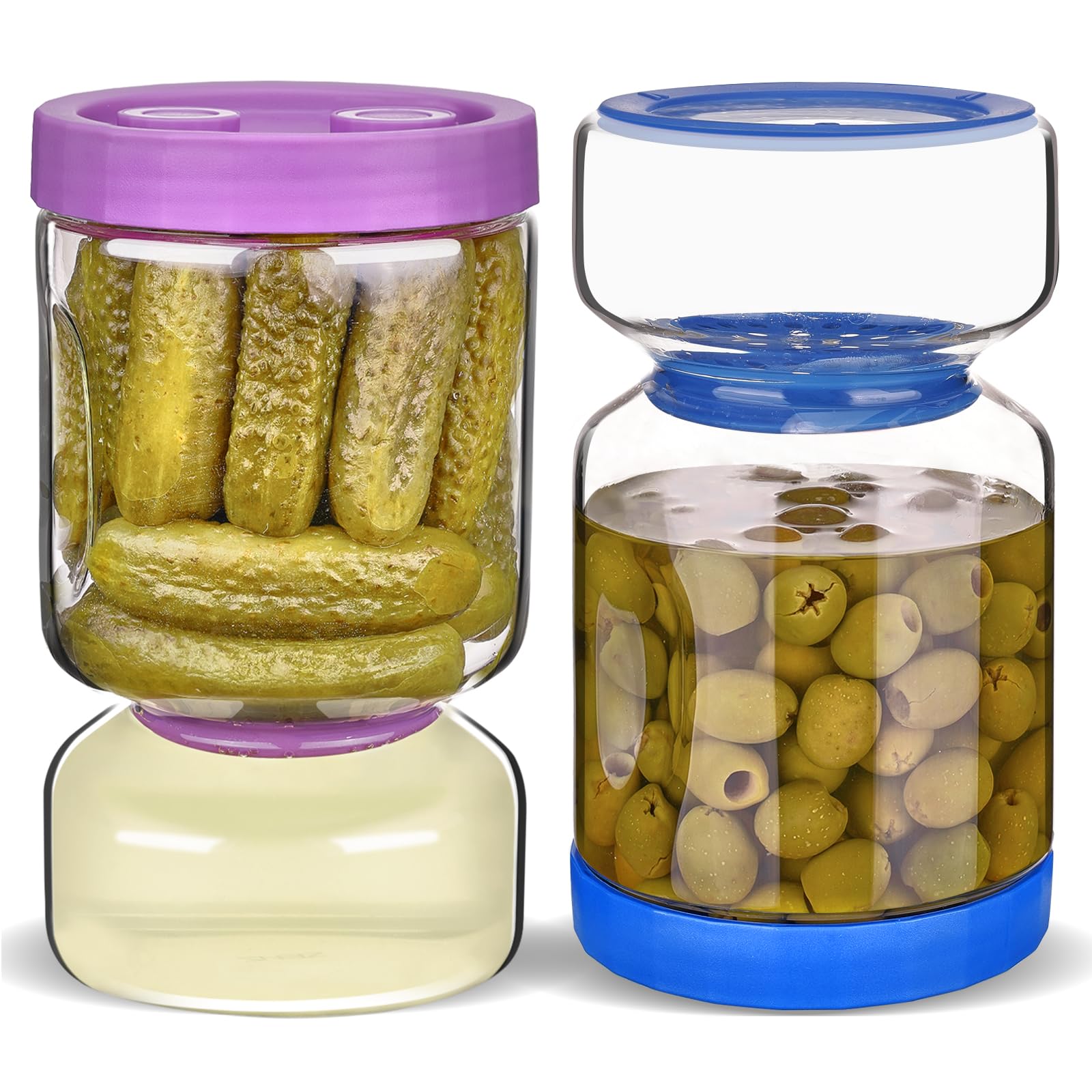 ZENS Pickle Jar with Strainer, 2 Pack 1500 ML Glass Flip Pickling Jars for Pickle Juice Separator, Airtight Hourglass Gherkin Jars Olive Pickle Container for Dill Sliced Pickles Kimchi Storage