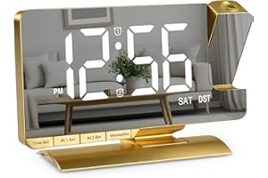 Amgico Projection Alarm Clock,Digital Clock with Projection,7.3" Mirror Clock with 180°Rotating Projector,Dual Alarm with 3 M
