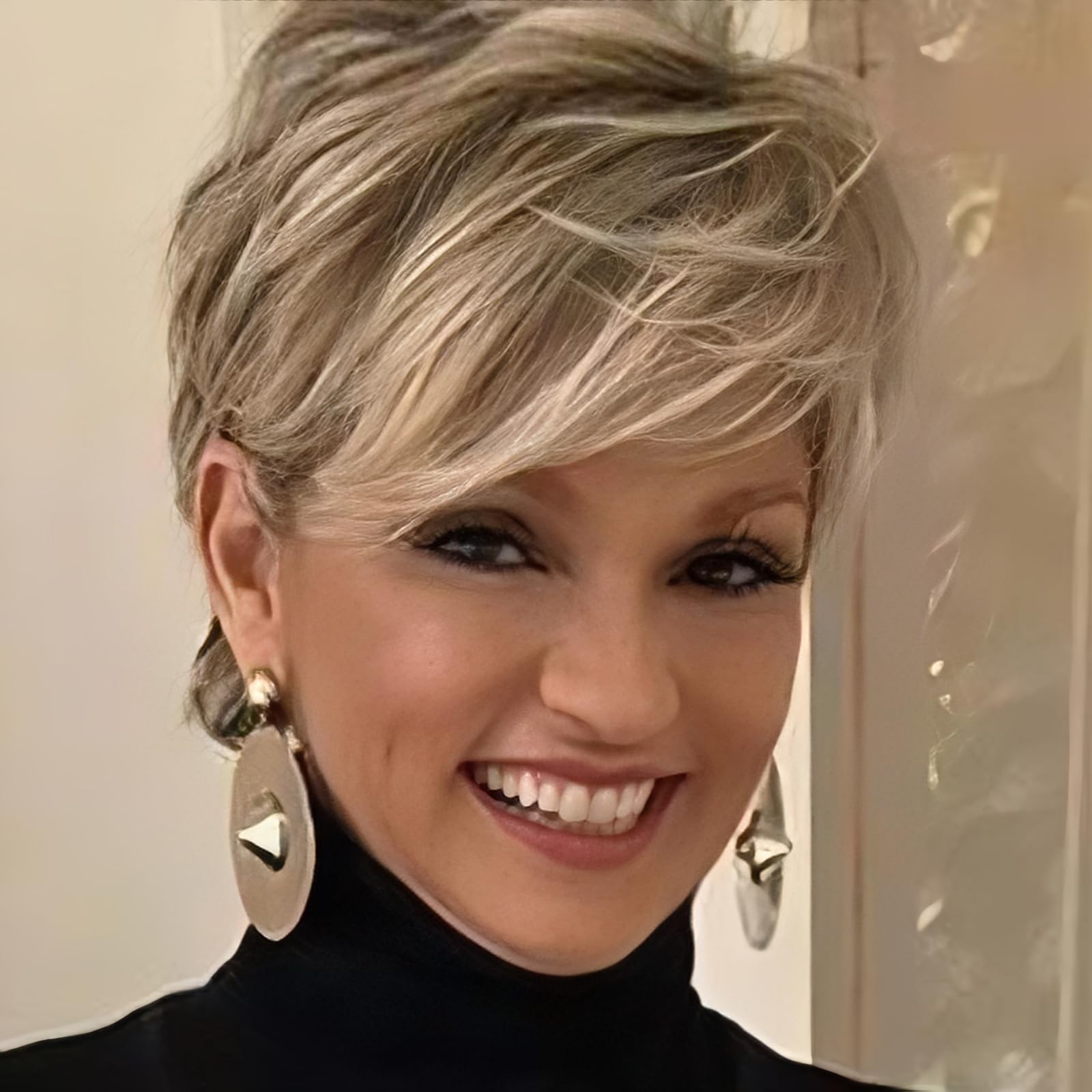 Creamily Short Blonde Wigs for Women Pixie Cut Wigs with Bangs Natural Straight Layered Synthetic Hair Short Wig for Women Daily Cosplay Party Halloween Wig Blonde Mixed Brown โ image 1