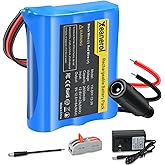 Xeanerol 12V 2600mAh Rechargeable Li-ion Battery Pack with Charger, Bare Leads Wire Replacement Lithium Battery Compatible with 12 Volt Devices RC Car, Boat, Robot, DIY, LED Light Strip, CCTV Camera