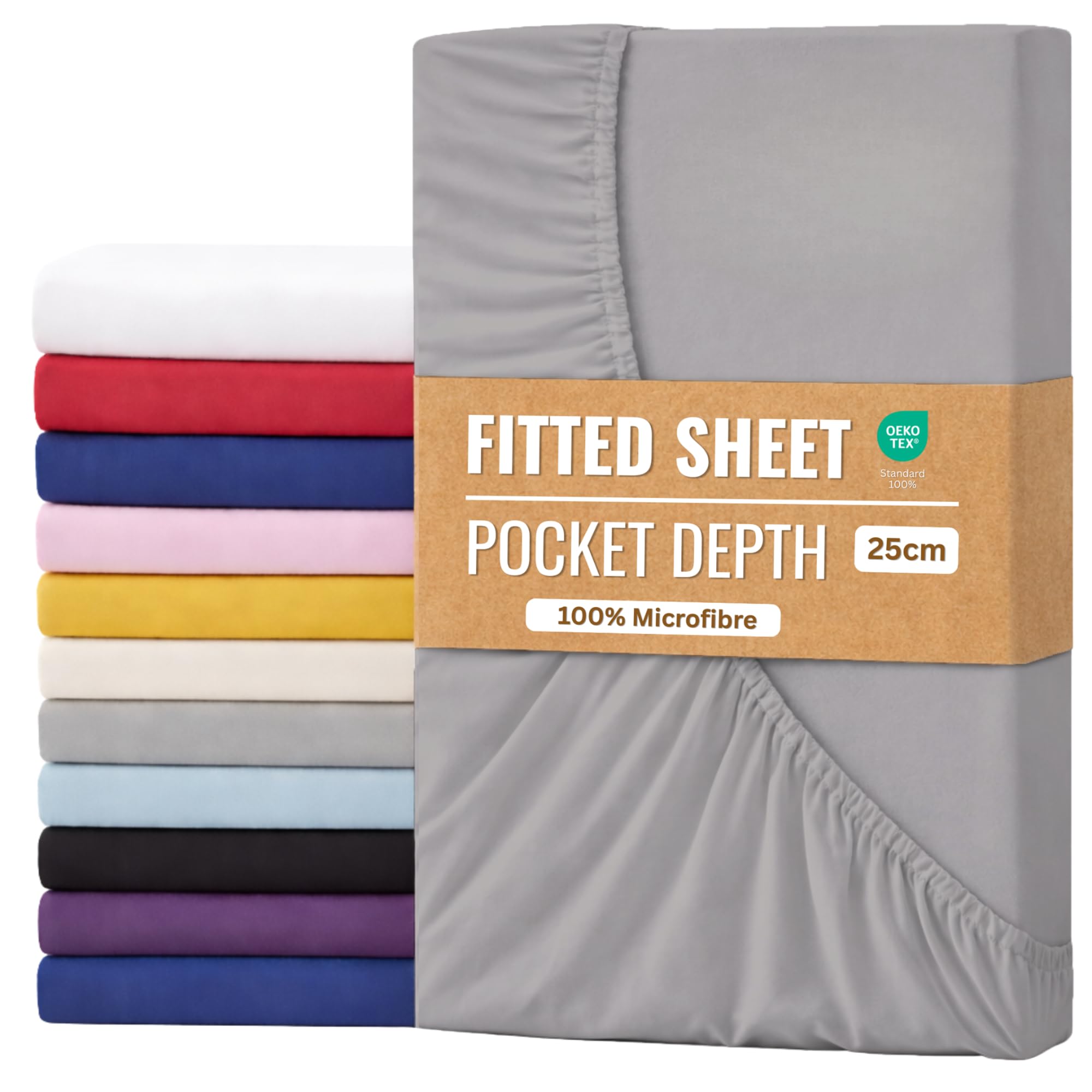 Fitted Sheet 25cm with Extra Deep Pockets - OEKO-TEX Certified Bed Sheet Super King Size 180X200CM | Hotel Quality & Wrinkle Resistant | Brushed Microfibre Fitted Sheets (Charcoal, Super King 25CM)