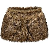 MakeMeChic Women's Fur Brown Mini Shorts Y2K Winter Fuzzy Low Waisted Grunge Skorts Club Outfits