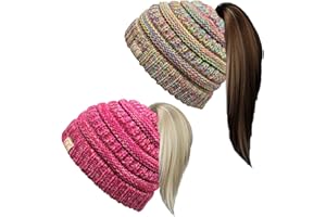 Funky Junque Kid's BeanieTail Children’s Ponytail Messy Bun Beanie Solid Ribbed Hat
