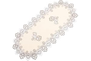 DIYEAH Lace Oval Table Runner Water-Soluble Embroidered Tablecloth for Wedding Party Dining Decoration