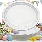 BONSINY 25 Count White Plastic Plates - Oval White Disposable Plates for Birthday, BBQ, Picnic, Easter Spring Party(10" x 12")