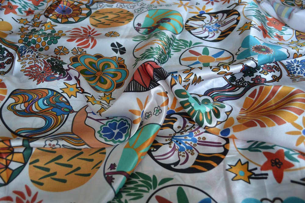 Maxfeel 100% Pure Mulberry Silk Fabric Charmuse Floral Silk 45" Wide for Bedding Dress DIY Sold by The Yard or by Half Yard (Sold by Half a Yard, 15)