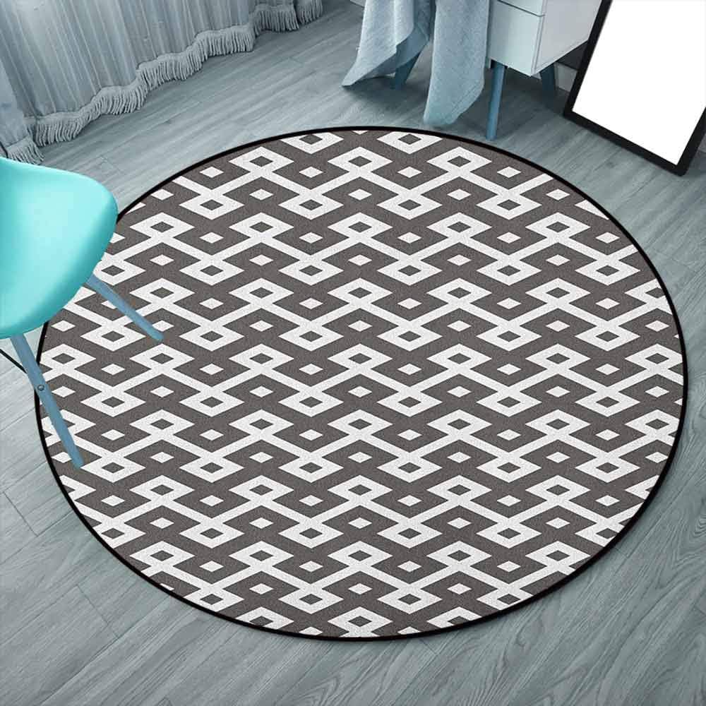 Round Area Rug, 6'3" Stain Resistant Indoor Outdoor Round Rug, Charcoal Grey White, Geometric