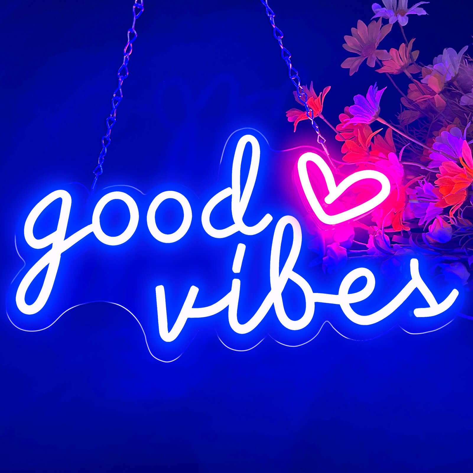 HOHOSIGN Good Vibes Neon Light Sign Neon Sign Blue neon Signs Neon Wall Light Neon Lights for Bedroom Good Vibes Neon Lights LED Sign Personalised Neon Light Signs for Bedroom Wall Game Room Bar