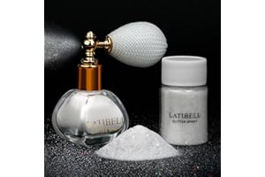 LATIBELL Body Glitter Spray, Glitter Spray for Hair and Body Face Clothes Nails, Body Shimmer Spray Make up for Festival Rave Accessories- with 0.35 oz Replacement & 0.176 oz Priming Cream (White)
