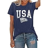 American Flag Shirts Women USA Stars Patriotic Shirt Boom 4th of July Short Sleeve Casual Tee Tops