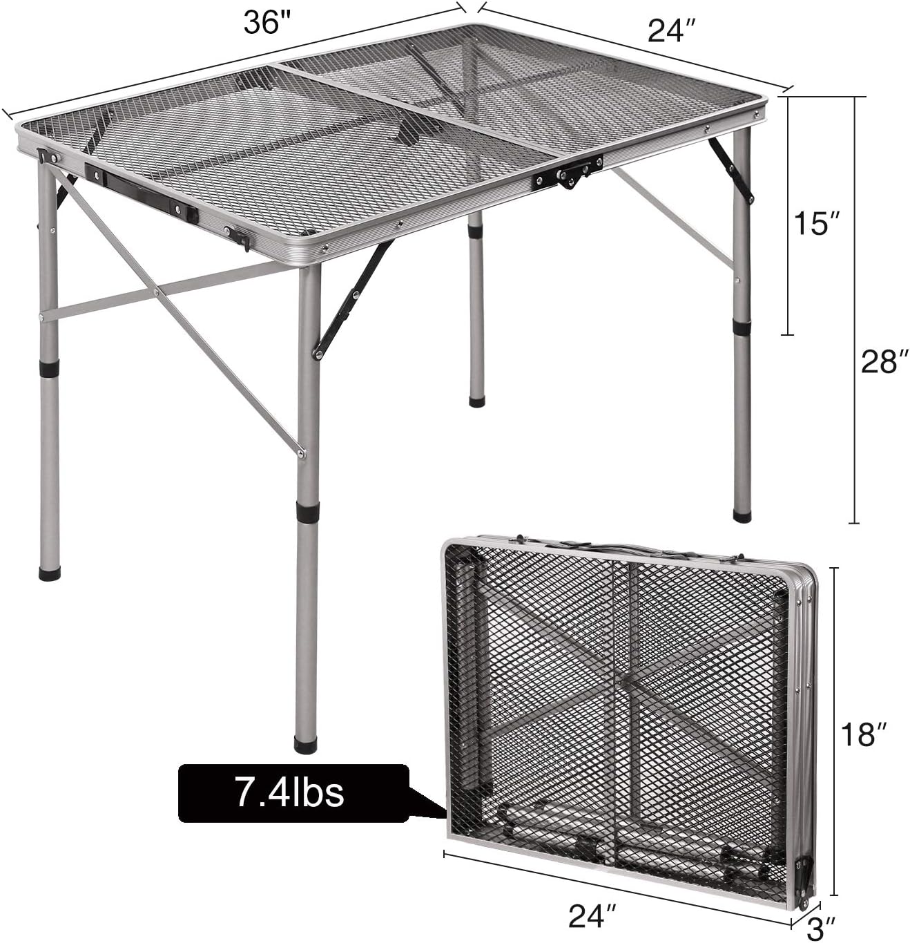 REDCAMP Aluminum Folding Grill Table for Camping, Adjustable Height Lightweight Portable Outdoor Grill Stand Table for Outside Picnic BBQ Beach, Sliver 36x24 : Sports & Outdoors