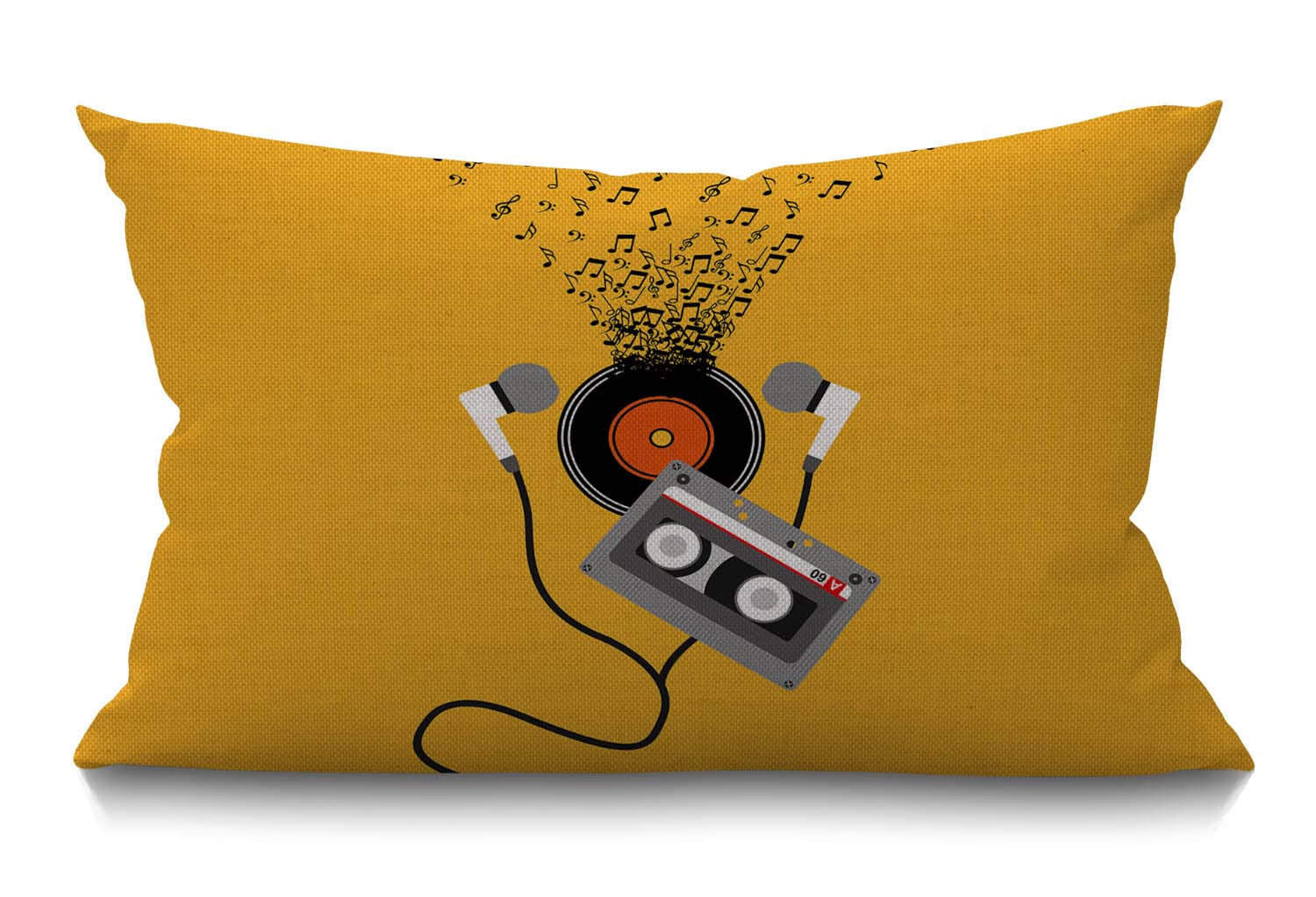 BGBDEIA Cushion Cover Cassette Abstract Art Music Concept Design Melody Notes Player Earphone Rectangular Throw Pillow Cover for Couch Sofa Home Decor Cotton Linen 30 x 50 cm 12x20 Inch