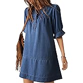 Dokotoo Women's Denim Dress 2026 Babydoll Dress Casual Ruffle Short Sleeve Button Jean Dresses