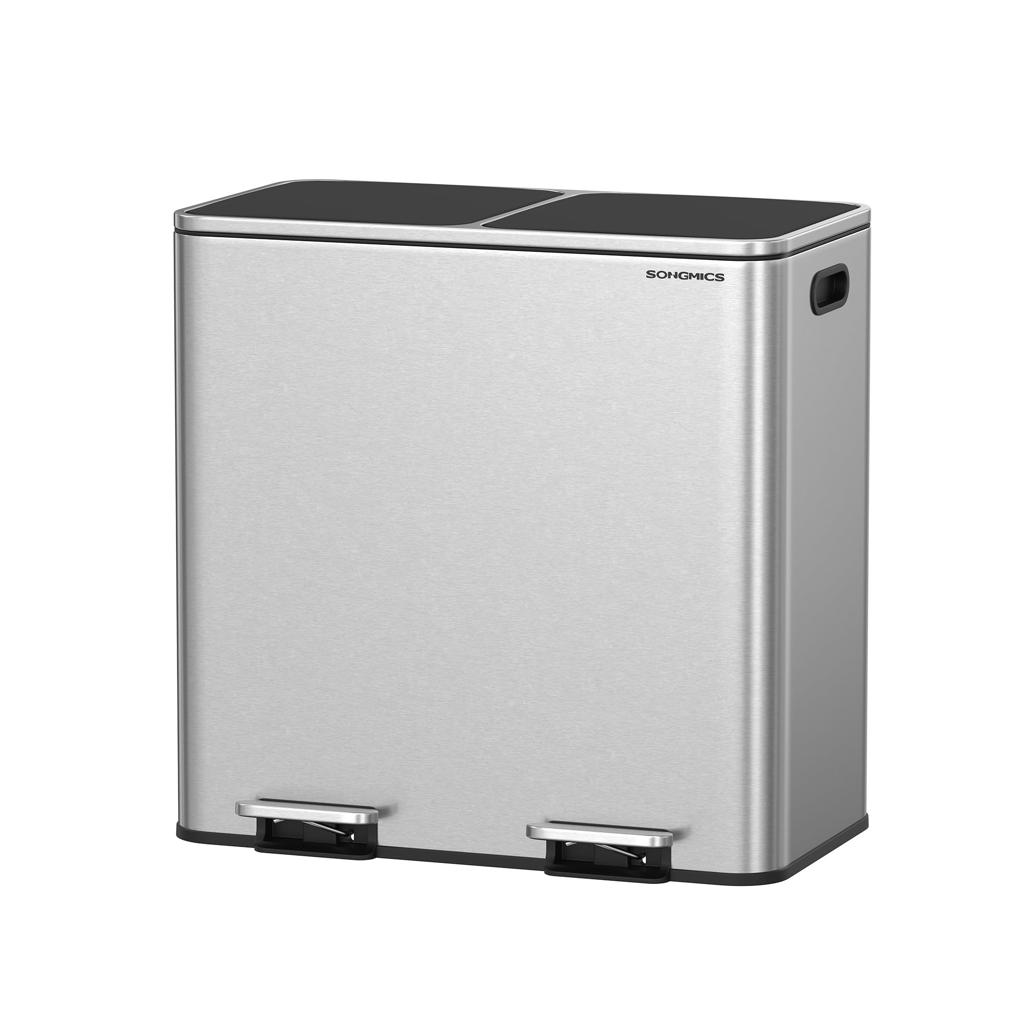 Photo 1 of **MAJOR DAMAGE**
SONGMICS Trash Can, 2 x 10.6 Gallon (2 x 40 L) Garbage Can for Kitchen, with 15 Trash Bags, 2 Compartments, Plastic Inner Buckets and Hinged Lids, Airtight, Silver and Black ULTB730E80