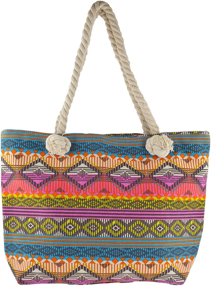 Women's Colorful Multi Bright Boho Tribal Print Tote Beach Bag