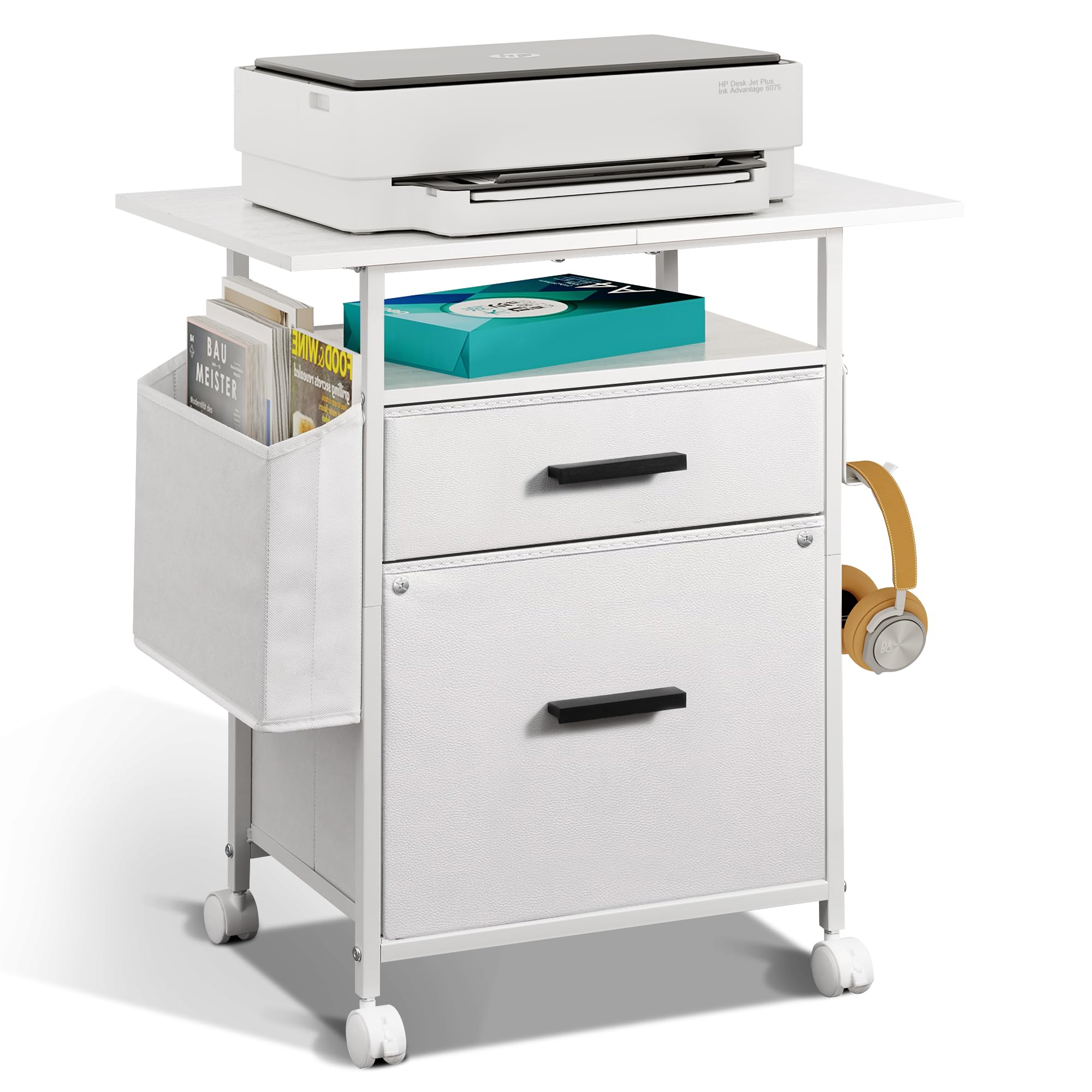 Photo 1 of **PARTS ONLY** NASHZEN File Cabinet Printer Stand, Fabric Mobile Filing Cabinet with 2 Storage Drawers, for Hanging A4, Letter Size File Folders, Open Shelf with Storage Bag and Hooks Home Office, White