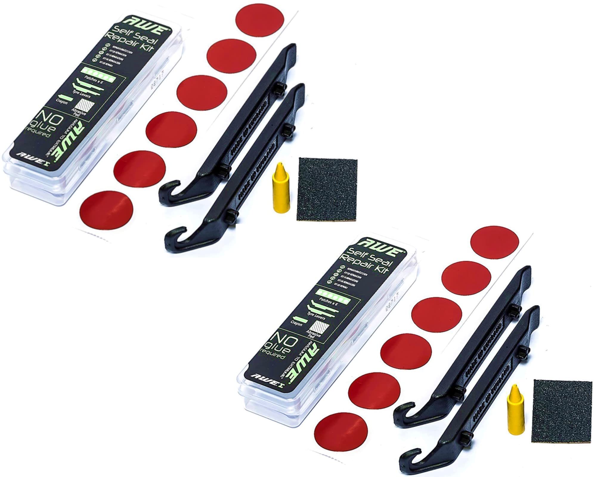 AWE® AWESum Bicycle Repair Set x 2 SELF SEAL x 12 Patches, Quality Levers x4, Tyre Puncture Repair Kit. Prams, E Scooters Etc