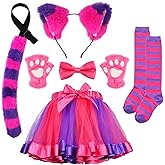 6 Pcs Cat Costume Set for Includes Cat Ears Headband Socks Tail Bow Tie Gloves Tutu Skirt Halloween Party Dress Up
