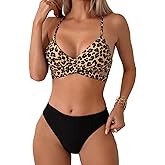 Fanuerg Womens Two Piece Bikini Sets Criss Cross Front Two Piece Swimsuits Mid Waist Cheeky Bathing Suit