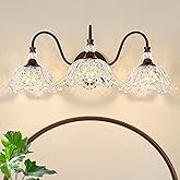 sunkryster Antique Red Bronze Finish Bathroom Vanity Light, 3-Light Vintage Vanity Light with Floral Clear Glass Shades, Retr